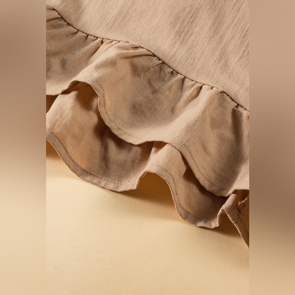 Light French Beige Loose Ruffled V Neck Blouse Bohemian Top - Picture 14 of 14